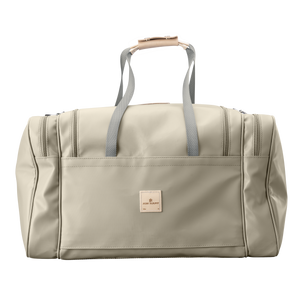 Large Square Duffel - Tan Coated Canvas Front Angle in Color 'Tan Coated Canvas'
