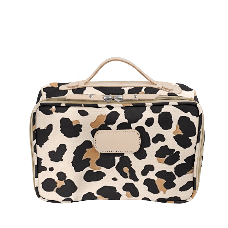 Large Travel Kit - Leopard Coated Canvas Front Angle in Color 'Leopard Coated Canvas'