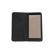 Load image into Gallery viewer, Wood Wallet - Black Leather Front Angle in Color &#39;Black Leather&#39;
