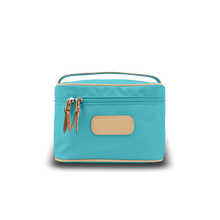 Load image into Gallery viewer, Makeup Case - Ocean Blue Coated Canvas Front Angle in Color &#39;Ocean Blue Coated Canvas&#39;
