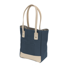 Load image into Gallery viewer, Alamo Heights Tote - French Blue Coated Canvas Front Angle in Color &#39;French Blue Coated Canvas&#39;
