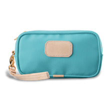 Load image into Gallery viewer, Wristlet - Ocean Blue Coated Canvas Front Angle in Color &#39;Ocean Blue Coated Canvas&#39;
