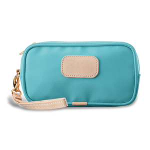 Wristlet - Ocean Blue Coated Canvas Front Angle in Color 'Ocean Blue Coated Canvas'