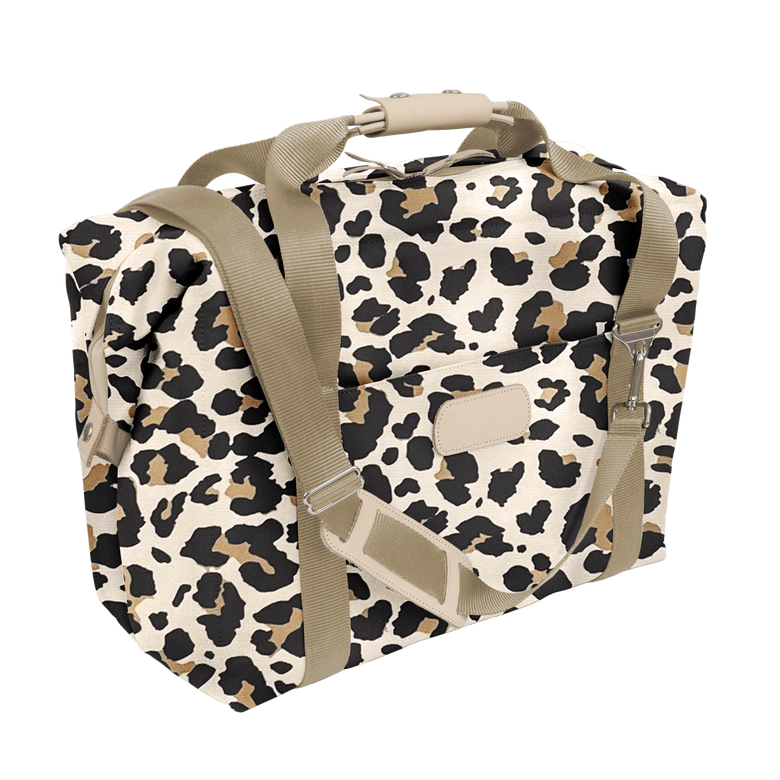 Large Cooler - Leopard Coated Canvas Front Angle in Color 'Leopard Coated Canvas'