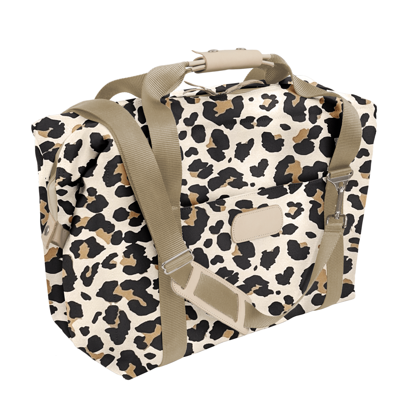 Large Cooler - Leopard Coated Canvas Front Angle in Color 'Leopard Coated Canvas'