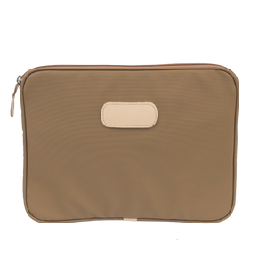 15" Computer Case - Saddle Coated Canvas Front Angle in Color 'Saddle Coated Canvas'