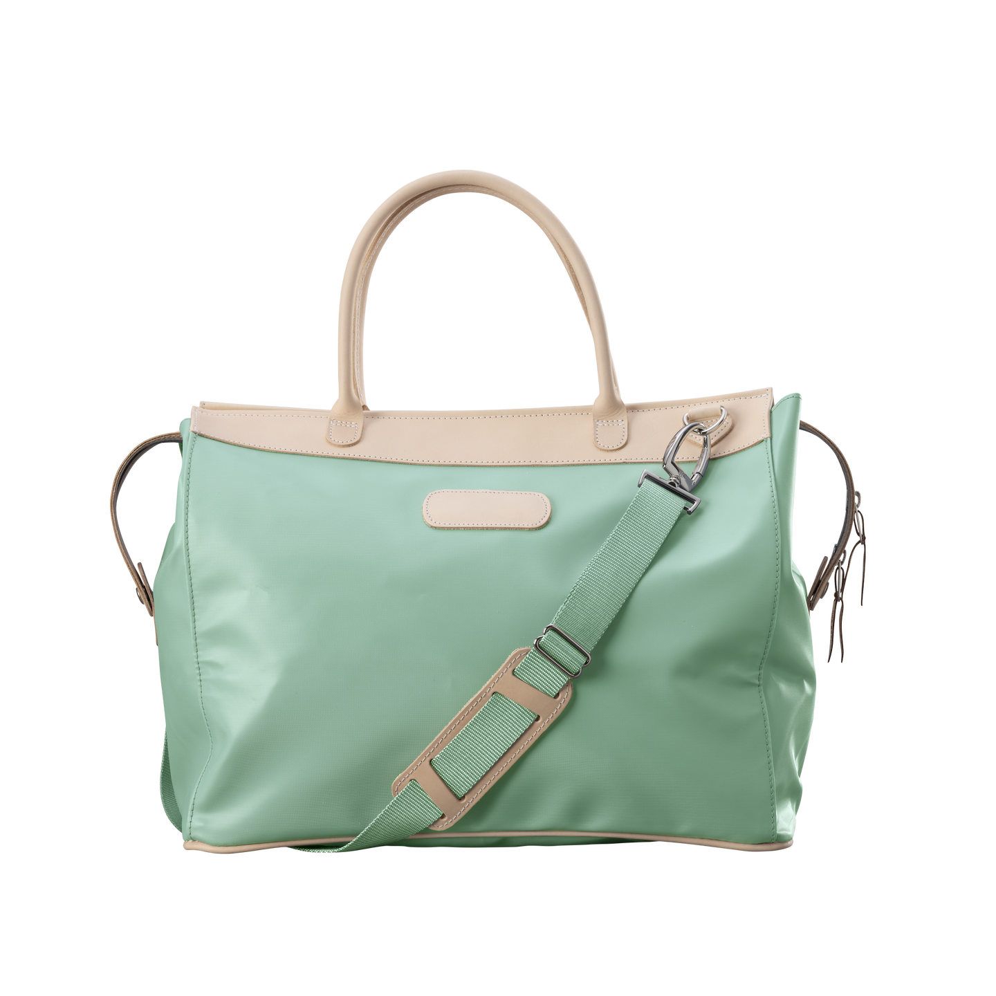 Burleson Bag - Mint Coated Canvas Front Angle in Color 'Mint Coated Canvas'