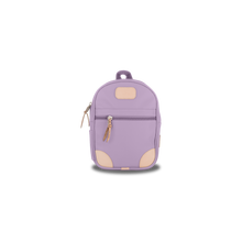 Load image into Gallery viewer, Mini Backpack - Lilac Coated Canvas Front Angle in Color &#39;Lilac Coated Canvas&#39;
