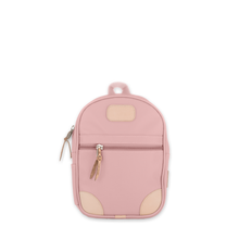 Load image into Gallery viewer, Quality made in America durable coated canvas small backpack for children and toddlers with leather patch to personalize with initials or monogram
