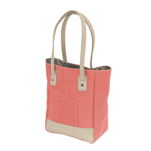 Alamo Heights Tote - Coral Coated Canvas Front Angle in Color 'Coral Coated Canvas'
