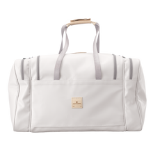 Load image into Gallery viewer, Large Square Duffel - White Coated Canvas Front Angle in Color &#39;White Coated Canvas&#39;
