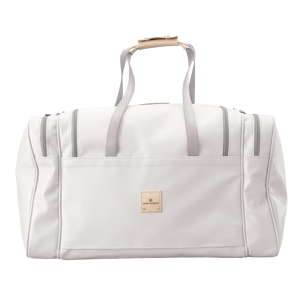 Large Square Duffel - White Coated Canvas Front Angle in Color 'White Coated Canvas'