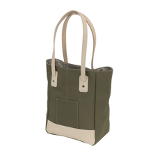 Load image into Gallery viewer, Alamo Heights Tote - Moss Coated Canvas Front Angle in Color &#39;Moss Coated Canvas&#39;
