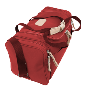 Small Square Duffel - Red Coated Canvas Front Angle in Color 'Red Coated Canvas'
