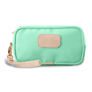 Wristlet - Mint Coated Canvas Front Angle in Color 'Mint Coated Canvas'