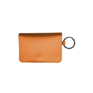 Leather ID Wallet - Orange Leather Front Angle in Color 'Orange Leather'