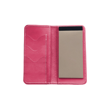 Load image into Gallery viewer, Wood Wallet - Hot Pink Leather Front Angle in Color &#39;Hot Pink Leather&#39;
