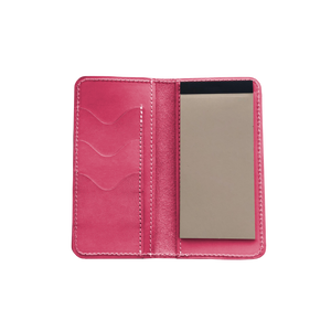 Wood Wallet - Hot Pink Leather Front Angle in Color 'Hot Pink Leather'