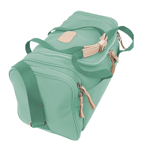 Small Square Duffel - Mint Coated Canvas Front Angle in Color 'Mint Coated Canvas'