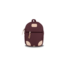 Load image into Gallery viewer, Mini Backpack - Burgundy Coated Canvas Front Angle in Color &#39;Burgundy Coated Canvas&#39;
