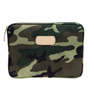 13" Computer Case - Classic Camo Coated Canvas Front Angle in Color 'Classic Camo Coated Canvas'