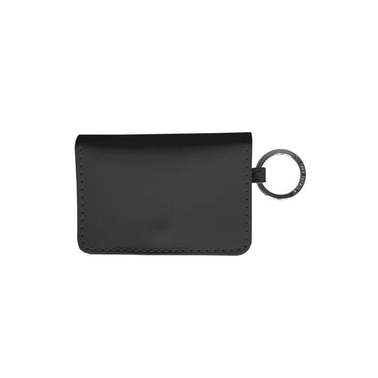 Leather ID Wallet - Black Leather Front Angle in Color 'Black Leather'