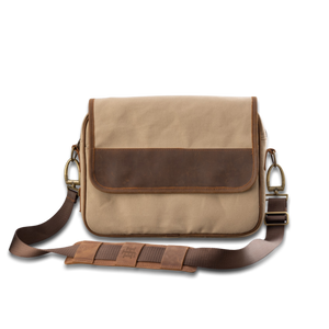 Quality made in America cotton canvas and oiled leather computer messenger bag to personalize with initials or monogram