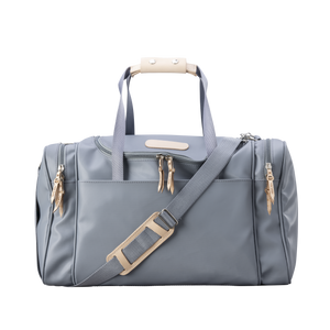 Medium Square Duffel - Slate Coated Canvas Front Angle in Color 'Slate Coated Canvas'