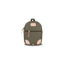 Load image into Gallery viewer, Mini Backpack - Moss Coated Canvas Front Angle in Color &#39;Moss Coated Canvas&#39;
