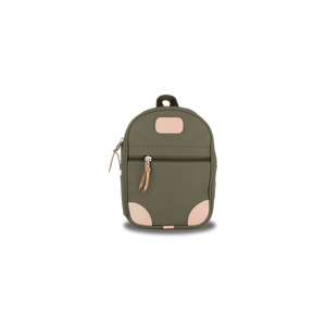 Mini Backpack - Moss Coated Canvas Front Angle in Color 'Moss Coated Canvas'