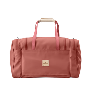Medium Square Duffel - Coral Coated Canvas Front Angle in Color 'Coral Coated Canvas'