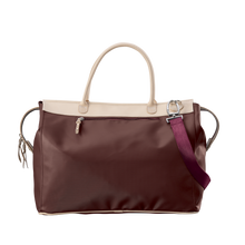 Load image into Gallery viewer, Burleson Bag - Burgundy Coated Canvas Front Angle in Color &#39;Burgundy Coated Canvas&#39;
