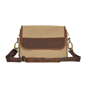 JH Messenger Bag - Khaki Canvas Front Angle in Color 'Khaki Canvas'