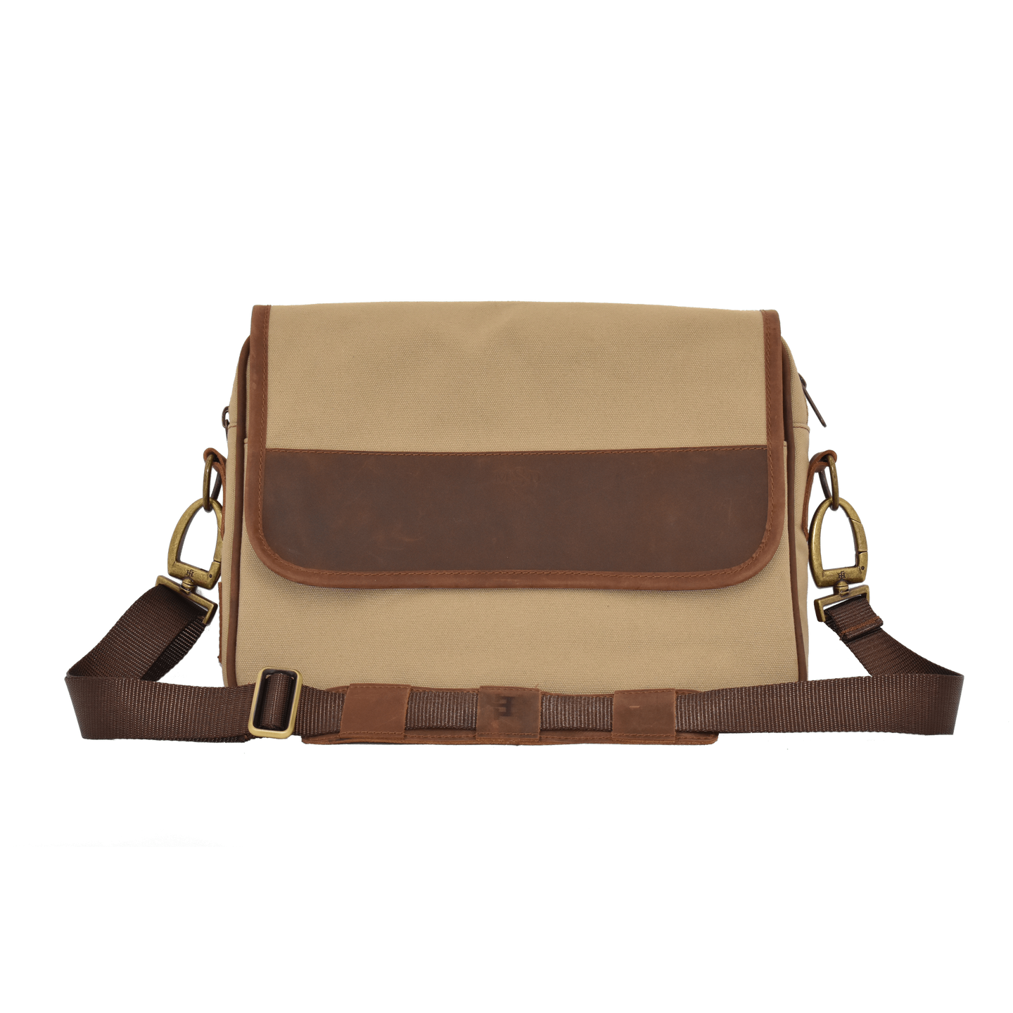 JH Messenger Bag - Khaki Canvas Front Angle in Color 'Khaki Canvas'