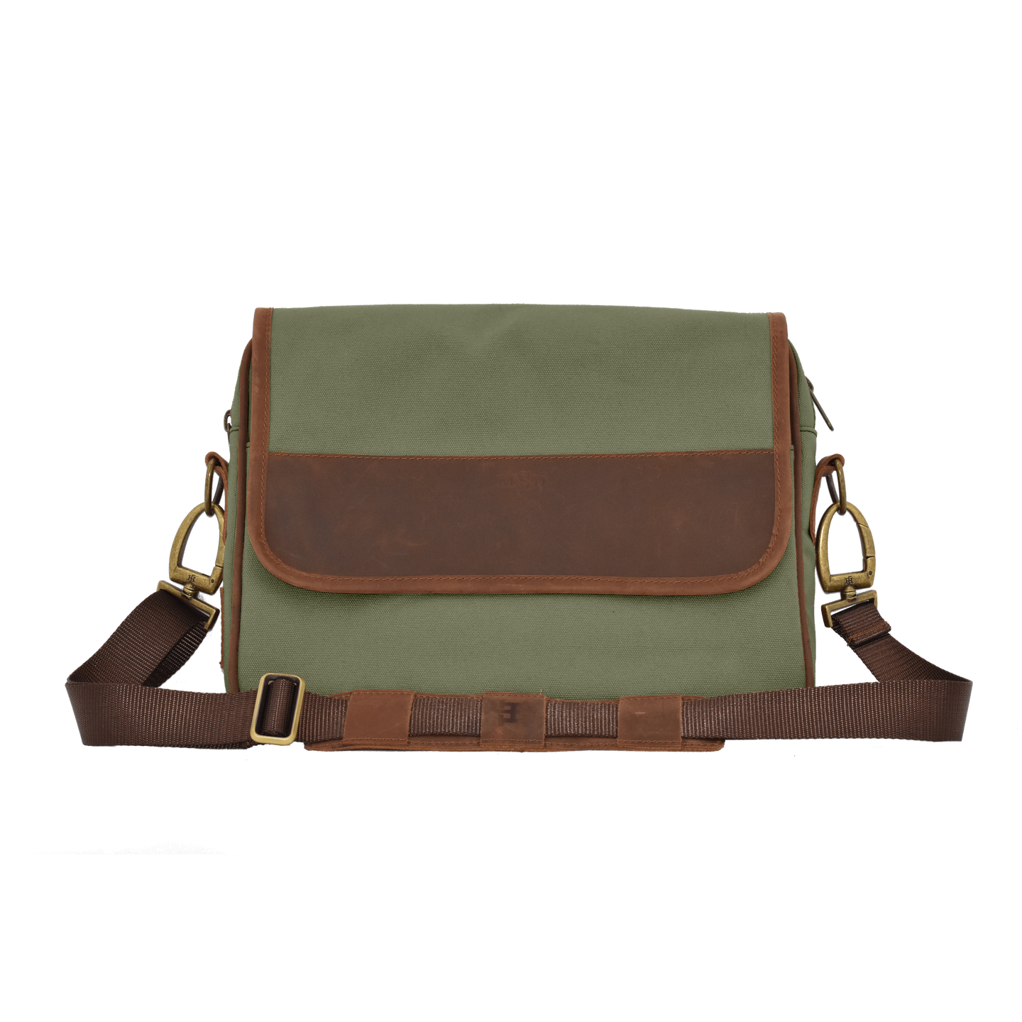 JH Messenger Bag - Olive Canvas Front Angle in Color 'Olive Canvas'