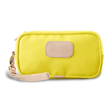 Load image into Gallery viewer, Wristlet - Lemon Coated Canvas Front Angle in Color &#39;Lemon Coated Canvas&#39;
