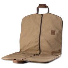 Load image into Gallery viewer, Quality made in America cotton canvas hanging and folding garment bag with leather patch to personalize with initials or monogram

