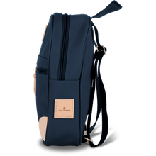 Load image into Gallery viewer, Mini Backpack - Navy Coated Canvas Front Angle in Color &#39;Navy Coated Canvas&#39;

