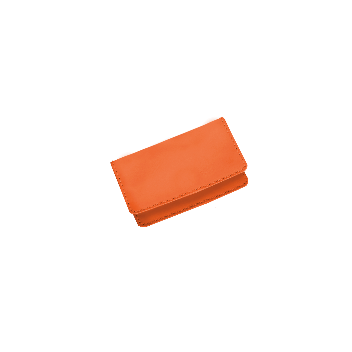 Card Case - Orange Leather Front Angle in Color 'Orange Leather'