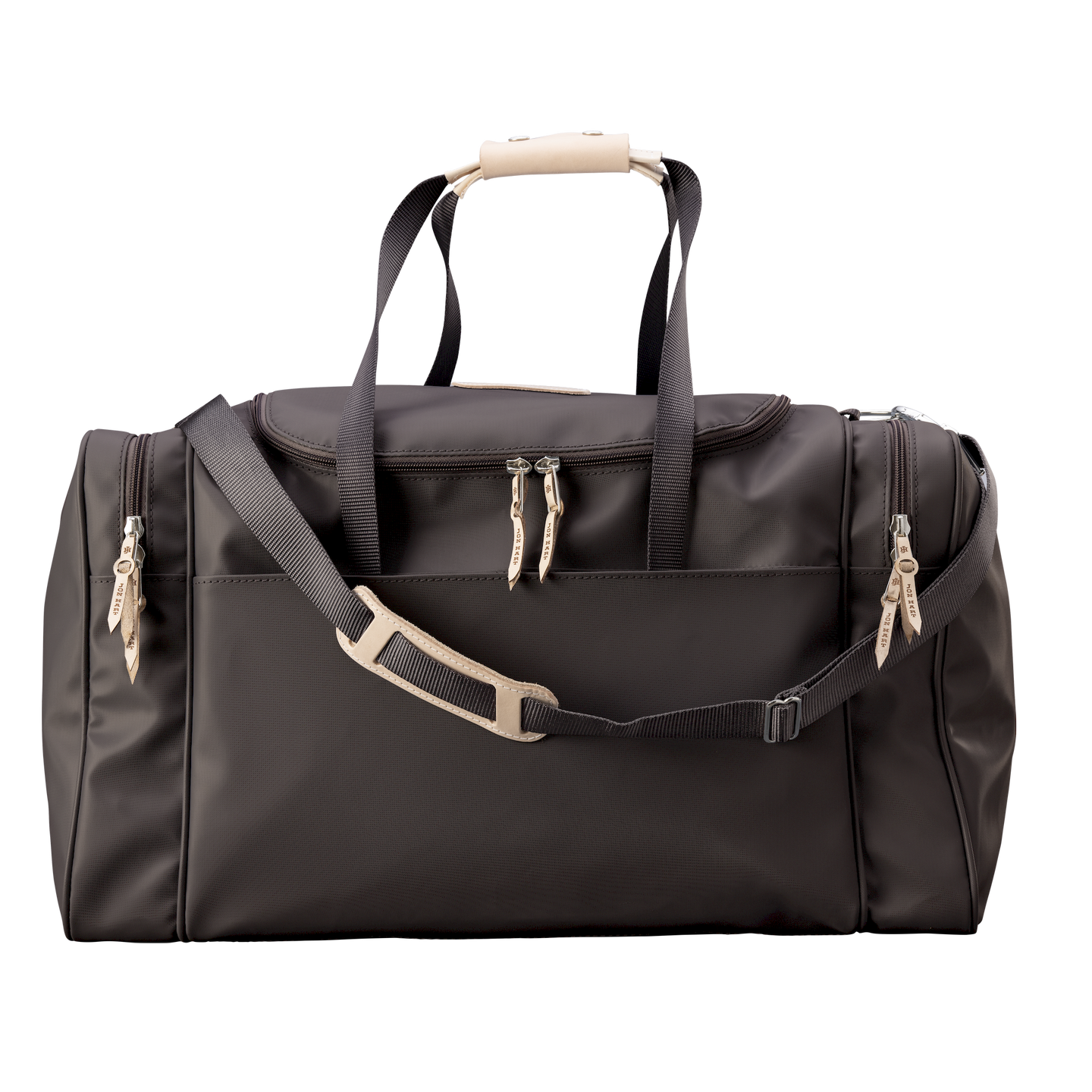 Large Square Duffel - Espresso Coated Canvas Front Angle in Color 'Espresso Coated Canvas'