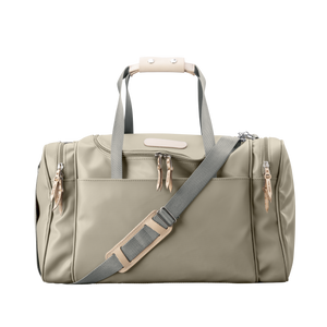 Medium Square Duffel - Tan Coated Canvas Front Angle in Color 'Tan Coated Canvas'
