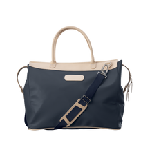 Load image into Gallery viewer, Burleson Bag - Navy Coated Canvas Front Angle in Color &#39;Navy Coated Canvas&#39;
