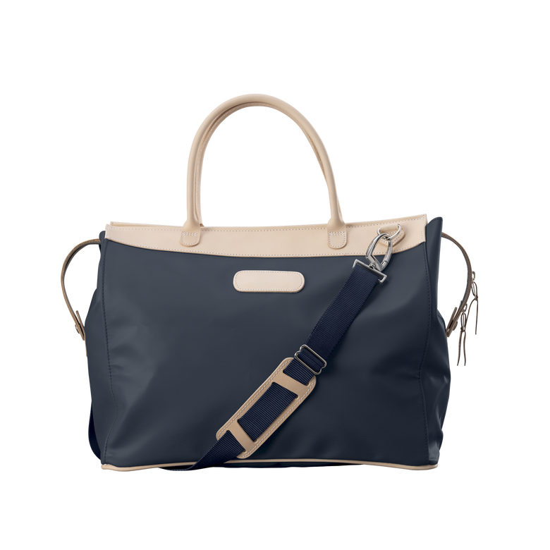 Burleson Bag - Navy Coated Canvas Front Angle in Color 'Navy Coated Canvas'