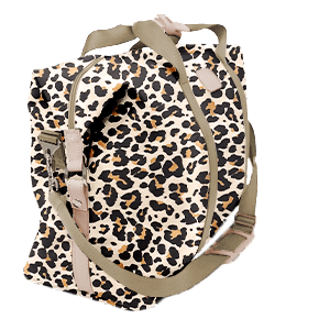 Weekender - Leopard Coated Canvas Front Angle in Color 'Leopard Coated Canvas'