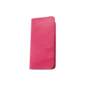 Wood Wallet - Hot Pink Leather Front Angle in Color 'Hot Pink Leather'