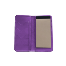 Load image into Gallery viewer, Wood Wallet - Plum Leather Front Angle in Color &#39;Plum Leather&#39;
