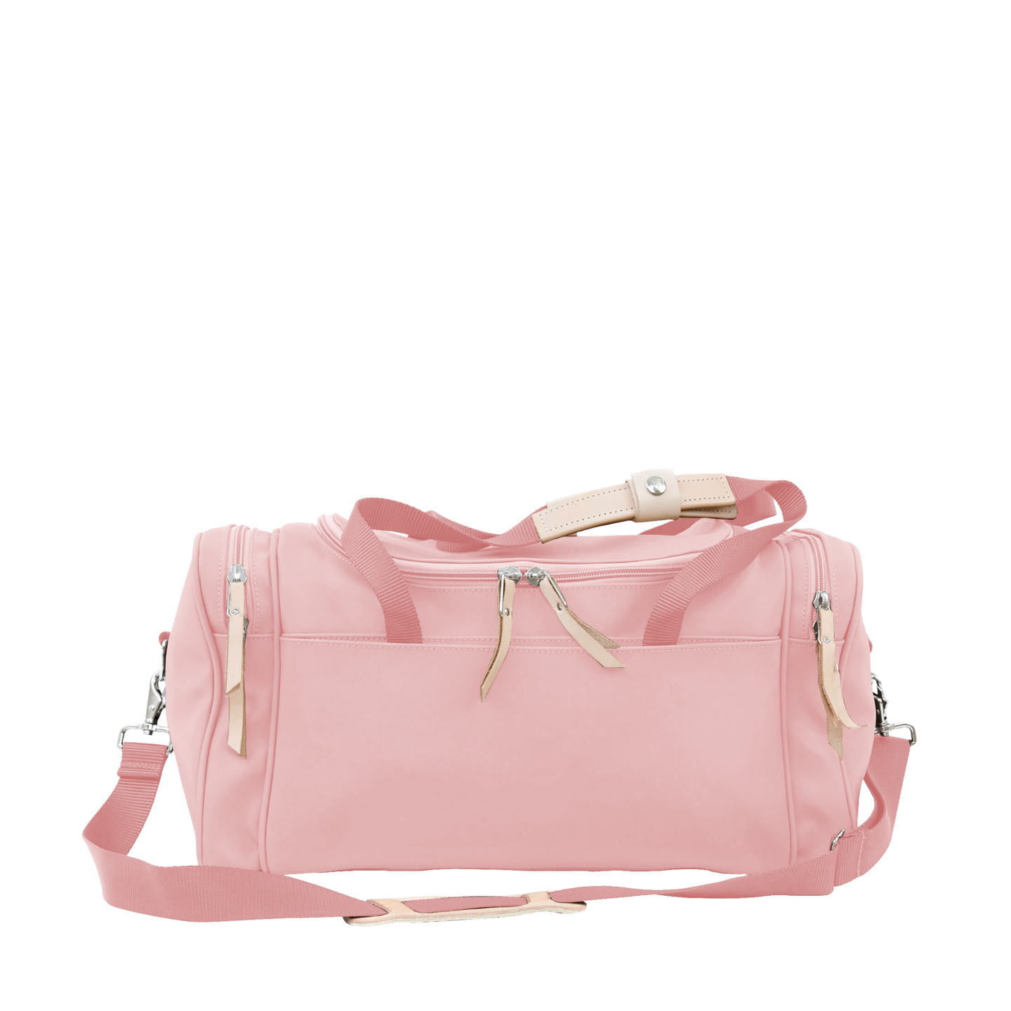 Small Square Duffel Front Angle in Color 'Rose Coated Canvas'