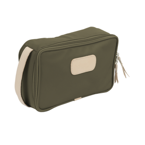 Small Travel Kit - Moss Coated Canvas Front Angle in Color 'Moss Coated Canvas'