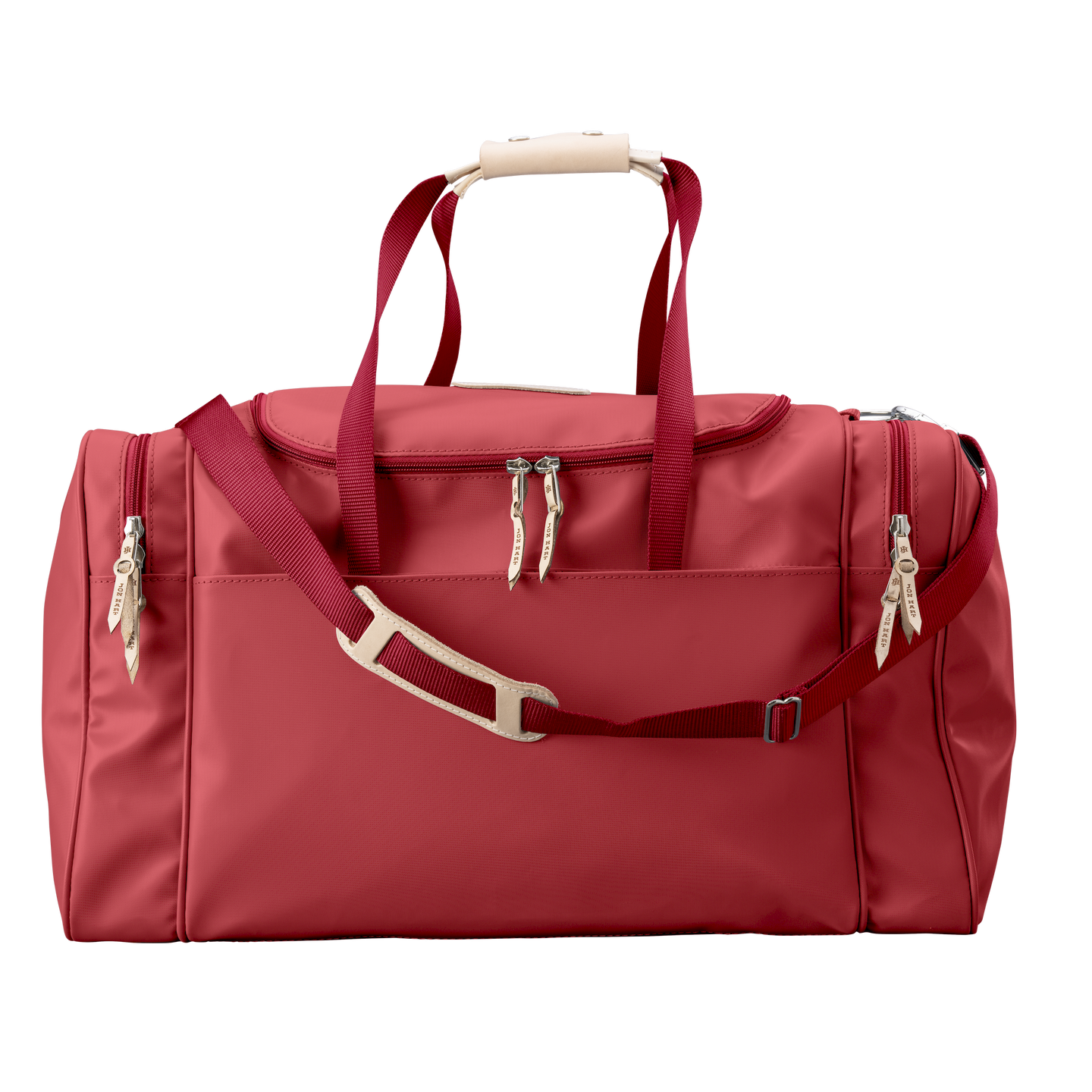 Large Square Duffel - Red Coated Canvas Front Angle in Color 'Red Coated Canvas'