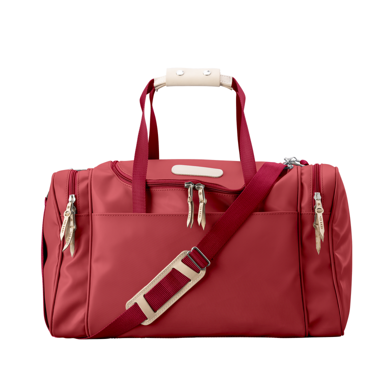 Medium Square Duffel - Red Coated Canvas Front Angle in Color 'Red Coated Canvas'